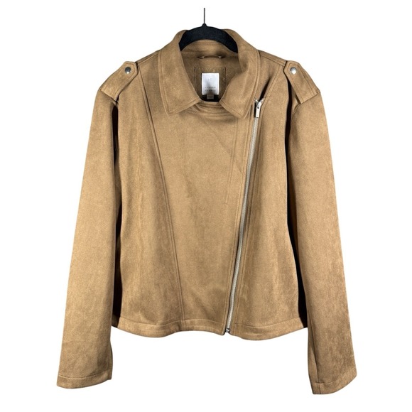 LC Lauren Conrad Jackets & Blazers - LC Lauren Conrad Moto Jacket Women 1X Brown Faux Suede Asymmetrical Zip